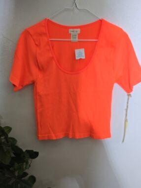 paper tee Neon Orange Ribbed Scoop Crop Top